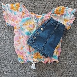 Girls xs 6 crop top and Jean skirt
